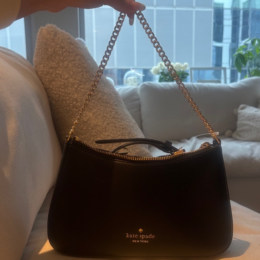 Kate Spade Black Shoulder Bag with Gold Chain